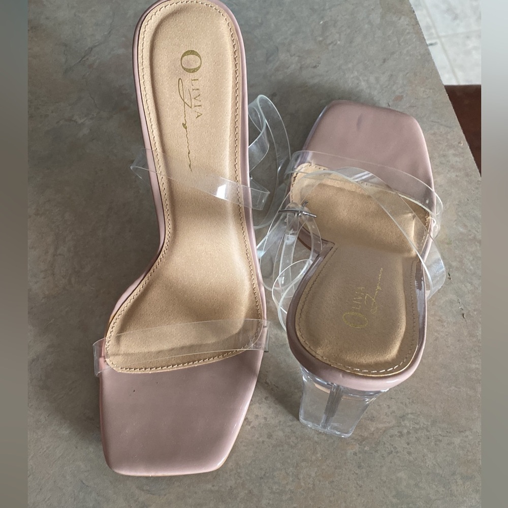 Pink/nude heels with clear heel
